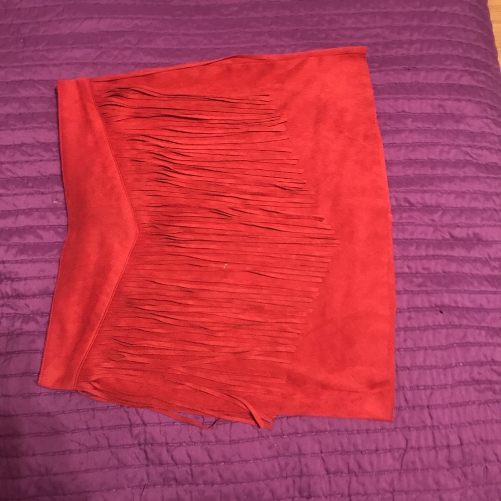 Rust orange fringe skirt